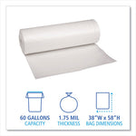 Recycled Low-Density Polyethylene Can Liners, 60 gal, 1.75 mil, 38" x 58", Clear, 10 Bags/Roll, 10 Rolls/Carton