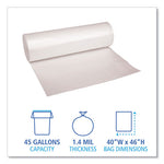 Recycled Low-Density Polyethylene Can Liners, 45 gal, 1.4 mil, 40" x 46", Clear, 10 Bags/Roll, 10 Rolls/Carton