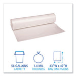 Recycled Low-Density Polyethylene Can Liners, 56 gal, 1.4 mil, 43" x 47", Clear, 10 Bags/Roll, 10 Rolls/Carton