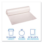 Recycled Low-Density Polyethylene Can Liners, 33 gal, 1.1 mil, 33" x 39", Clear, 10 Bags/Roll, 10 Rolls/Carton