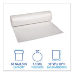 Recycled Low-Density Polyethylene Can Liners, 60 gal, 1.1 mil, 38" x 58", Clear, 10 Bags/Roll, 10 Rolls/Carton