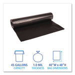 Recycled Low-Density Polyethylene Can Liners, 45 gal, 1 mil, 40" x 48", Black, 10 Bags/Roll, 10 Rolls/Carton