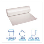 Recycled Low-Density Polyethylene Can Liners, 60 gal, 1.4 mil, 38" x 58", Clear, 10 Bags/Roll, 10 Rolls/Carton