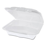 Vented Foam Hinged Lid Container, Dual Tab Lock, 3-Compartment, 8.42 x 8.15 x 3, White, 150/Carton