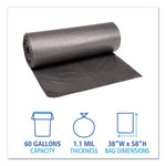 Low-Density Waste Can Liners, 60 gal, 1.1 mil, 38" x 58", Gray, 20 Bags/Roll, 5 Rolls/Carton