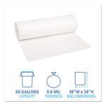 Low-Density Waste Can Liners, 60 gal, 0.6 mil, 38" x 58", White, 25 Bags/Roll, 4 Rolls/Carton