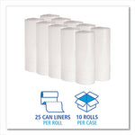 Low-Density Waste Can Liners, 10 gal, 0.4 mil, 24" x 23", White, 25 Bags/Roll, 20 Rolls/Carton