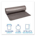 Low-Density Waste Can Liners, 56 gal, 1.1 mil, 43" x 47", Gray, 20 Bags/Roll, 5 Rolls/Carton