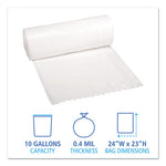 Low-Density Waste Can Liners, 10 gal, 0.4 mil, 24" x 23", White, 25 Bags/Roll, 20 Rolls/Carton