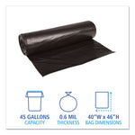 Low-Density Waste Can Liners, 45 gal, 0.6 mil, 40" x 46", Black, 25 Bags/Roll, 4 Rolls/Carton