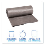 Low-Density Waste Can Liners, 30 gal, 0.95 mil, 30" x 36", Gray, 25 Bags/Roll, 4 Rolls/Carton