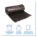 Low-Density Waste Can Liners, 33 gal, 0.5 mil, 33" x 39", Black, 25 Bags/Roll, 8 Rolls/Carton