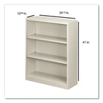 Metal Bookcase, Three-Shelf, 34.5w x 12.63d x 41h, Light Gray