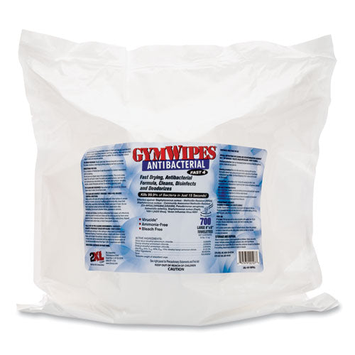 Antibacterial Gym Wipes Refill, 1-Ply, 6 x 8, Unscented, White, 700 Wipes/Pack, 4 Packs/Carton