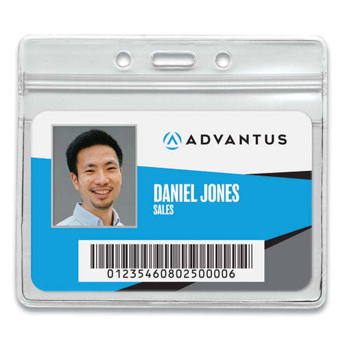 Resealable ID Badge Holders, Horizontal Orientation, Transparent Frost 4.13" x 3.75" Holder, 4" x 2.81" Insert, 50/Pack