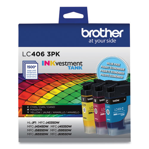 LC4063PK INKvestment Ink, 1,500 Page-Yield, Cyan/Magenta/Yellow, 3 Pack