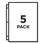 Binder Pockets, 3-Hole Punched, 9.25 x 11, Clear, 5/Pack