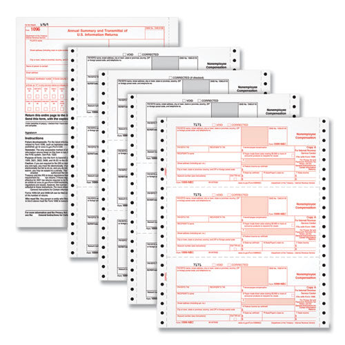 1099-NEC Continuous Tax Forms, Fiscal Year: 2023, Four-Part Carbonless, 8.5 x 5.5, 2 Forms/Sheet, 24 Forms Total