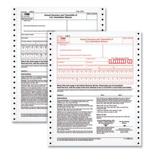 1096 Tax Form for Dot Matrix Printers, Fiscal Year: 2023, Two-Part Carbonless, 8 x 11, 10 Forms Total