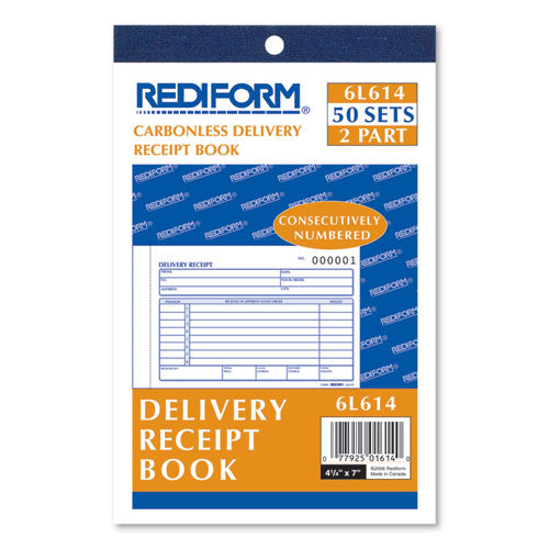 Delivery Receipt Book, Three-Part Carbonless, 6.38 x 4.25, 50 Forms Total