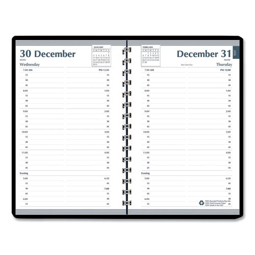 7530016935597 SKILCRAFT Daily Appointment Planner, Wirebound: Non-Refillable, 8 x 5, Black Cover, 12-Month (Jan to Dec): 2024