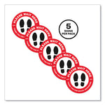 Social Distancing Floor Decals, 10.5" dia, Please Wait Here, Red/White Face, Black Graphics, 5/Pack