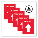 Social Distancing Floor Decals, 8.5 x 11, This Way, Red Face, White Graphics, 5/Pack