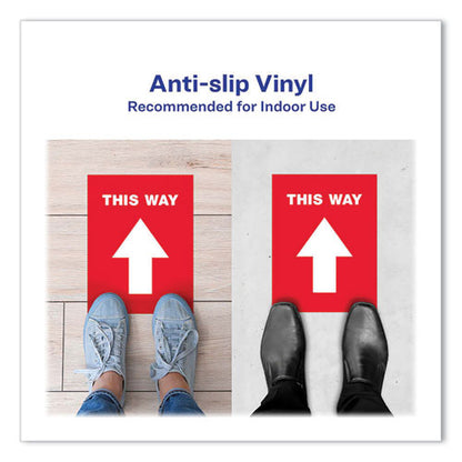 Social Distancing Floor Decals, 8.5 x 11, This Way, Red Face, White Graphics, 5/Pack