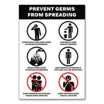 Preprinted Surface Safe Wall Decals, 7 x 10, Prevent Germs from Spreading, White/Black Face, Black Graphics, 5/Pack