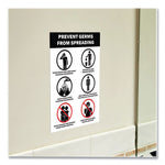 Preprinted Surface Safe Wall Decals, 7 x 10, Prevent Germs from Spreading, White/Black Face, Black Graphics, 5/Pack