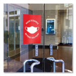 Preprinted Surface Safe Wall Decals, 7 x 10, Mask Required Beyond This Point, Red Face, White Graphics, 5/Pack