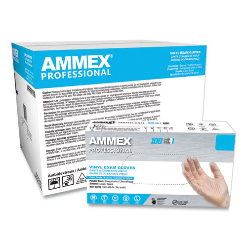 Vinyl Exam Gloves, Powder-Free, Large, Clear, 100/Box