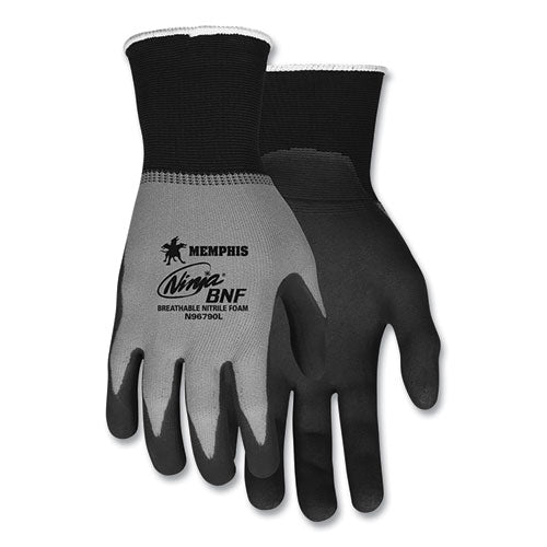 Ninja Nitrile Coating Nylon/Spandex Gloves, Black/Gray, Small, Dozen