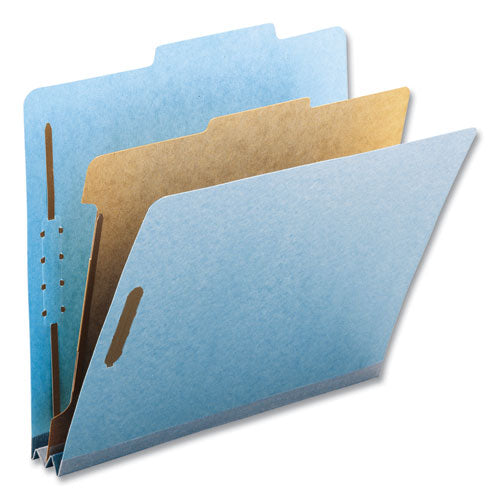 Recycled Pressboard Classification Folders, 2" Expansion, 1 Divider, 4 Fasteners, Letter Size, Blue Exterior, 10/Box