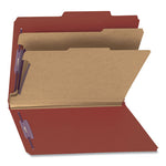 Pressboard Classification Folders, Six SafeSHIELD Fasteners, 2" Expansion, 2 Dividers, Letter Size, Red, 10/Box