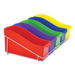 Book Bins with Metal Shelf Rack, 14.3 x 25.69 x 7.25, 5 Assorted Color Bins, White Epoxy Metal Rack