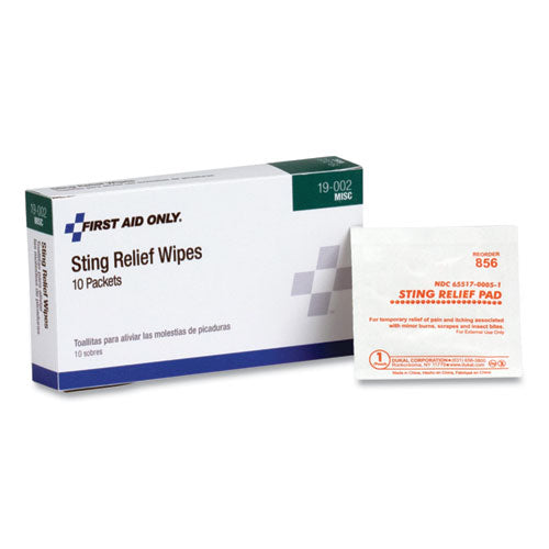 First Aid Sting Relief Pads, 10/Box