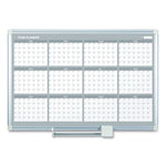 Magnetic Dry Erase Calendar Board, 12-Month, 36 x 24, White Surface, Silver Aluminum Frame