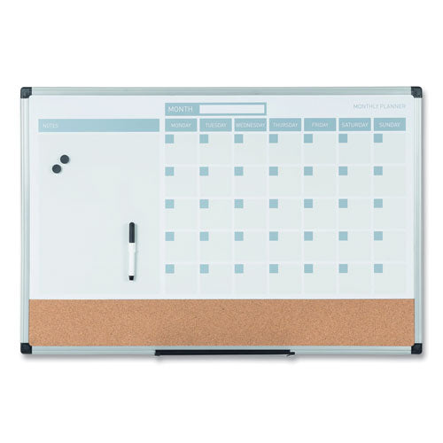 3-in-1 Calendar Planner, 36 x 24, White Surface, Silver Aluminum Frame