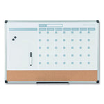 3-in-1 Planner Board, 24 x 18, Tan/White/Blue Surface, Silver Aluminum Frame