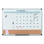 3-in-1 Planner Board, 24 x 18, Tan/White/Blue Surface, Silver Aluminum Frame