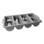 Cutlery Bin, 4 Compartments, Plastic, 11.5 x 21.25 x 3.75, Plastic, Gray