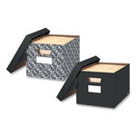 STOR/FILE Decorative Medium-Duty Storage Box, Letter/Legal Files, 12.5" x 16.25" x 10.25", Black/Gray Pinstripe Design, 4/CT