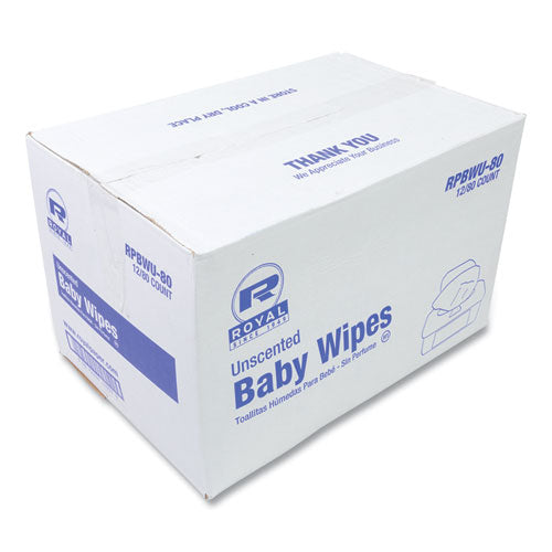 Baby Wipes Tub, Unscented, White, 80/Tub, 12 Tubs/Carton