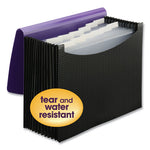 12-Pocket Poly Expanding File, 0.88" Expansion, 12 Sections, Cord/Hook Closure, 1/6-Cut Tabs, Letter Size, Black/Purple