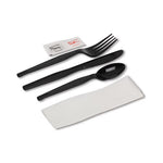 Wrapped Tableware/Napkin Packets, Fork/Knife/Spoon/Napkin, Black, 250/Carton