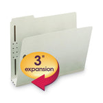 Recycled Pressboard Fastener Folders, 3" Expansion, 2 Fasteners, Letter Size, Gray-Green Exterior, 25/Box