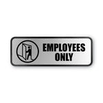 Brushed Metal Office Sign, Employees Only, 9 x 3, Silver