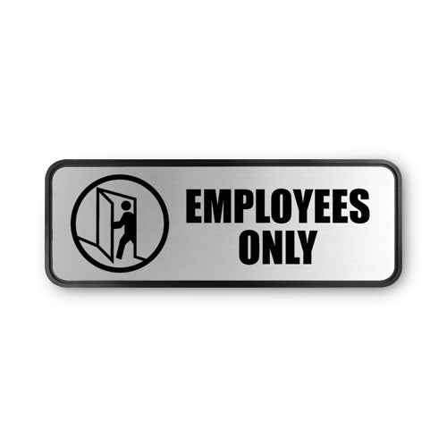 Brushed Metal Office Sign, Employees Only, 9 x 3, Silver