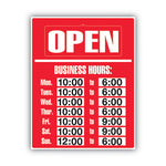 Business Hours Sign Kit, 15 x 19, Red